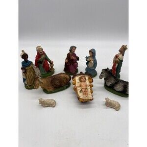 Vintage Italian Nativity Christmas Manger Scene Figures Made In Italy 10 Pieces